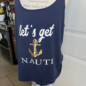 Bella 100% cotton navy blue "let's get naughty " tank top XL